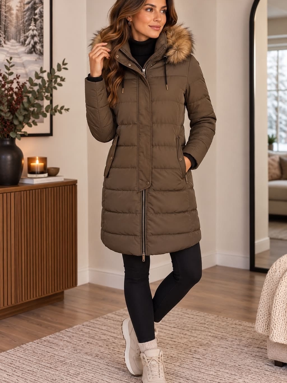 Women's Faux-Fur Trim Puffer Coat - Warm Winter Parka